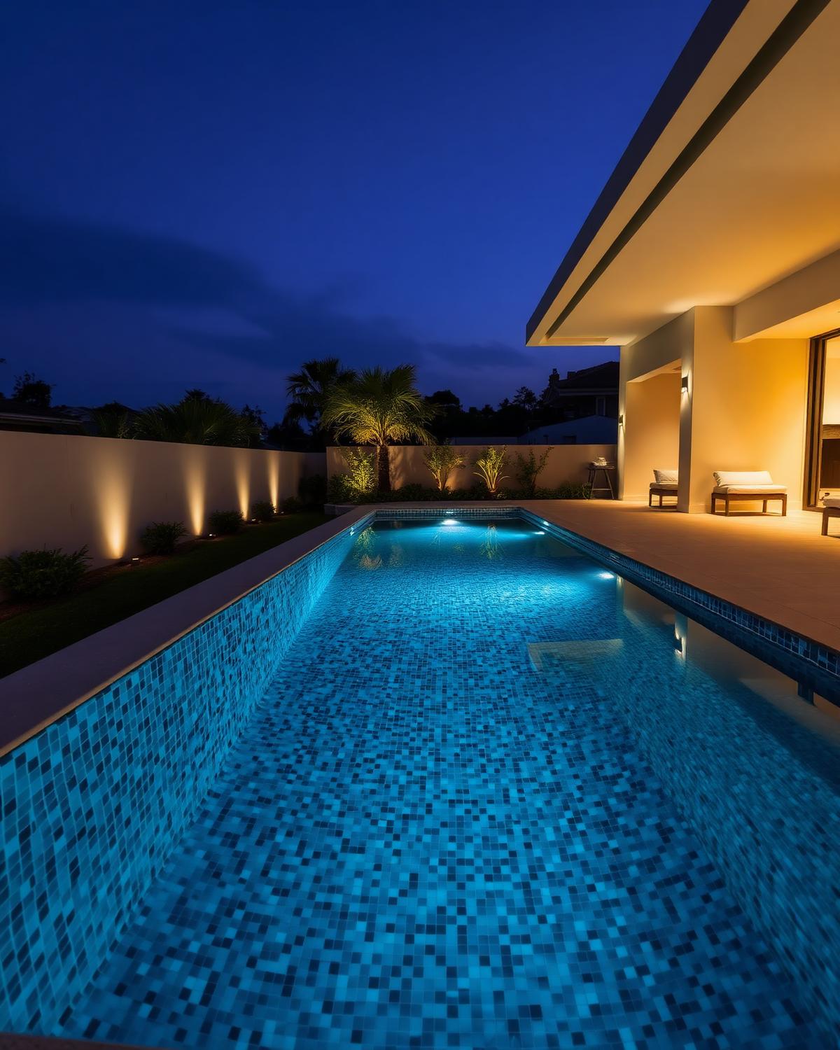 Piscine rectangulaire éclairée LED