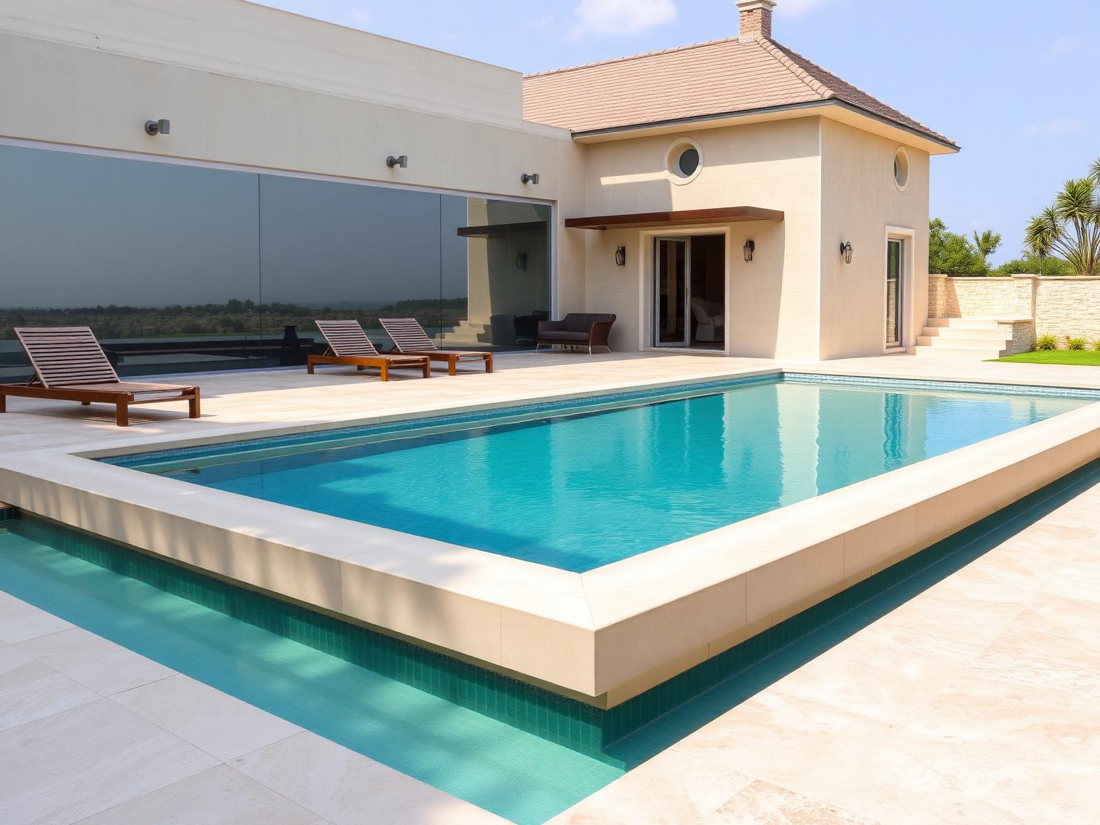 Piscine rectangulaire en béton armé avec plage immergée