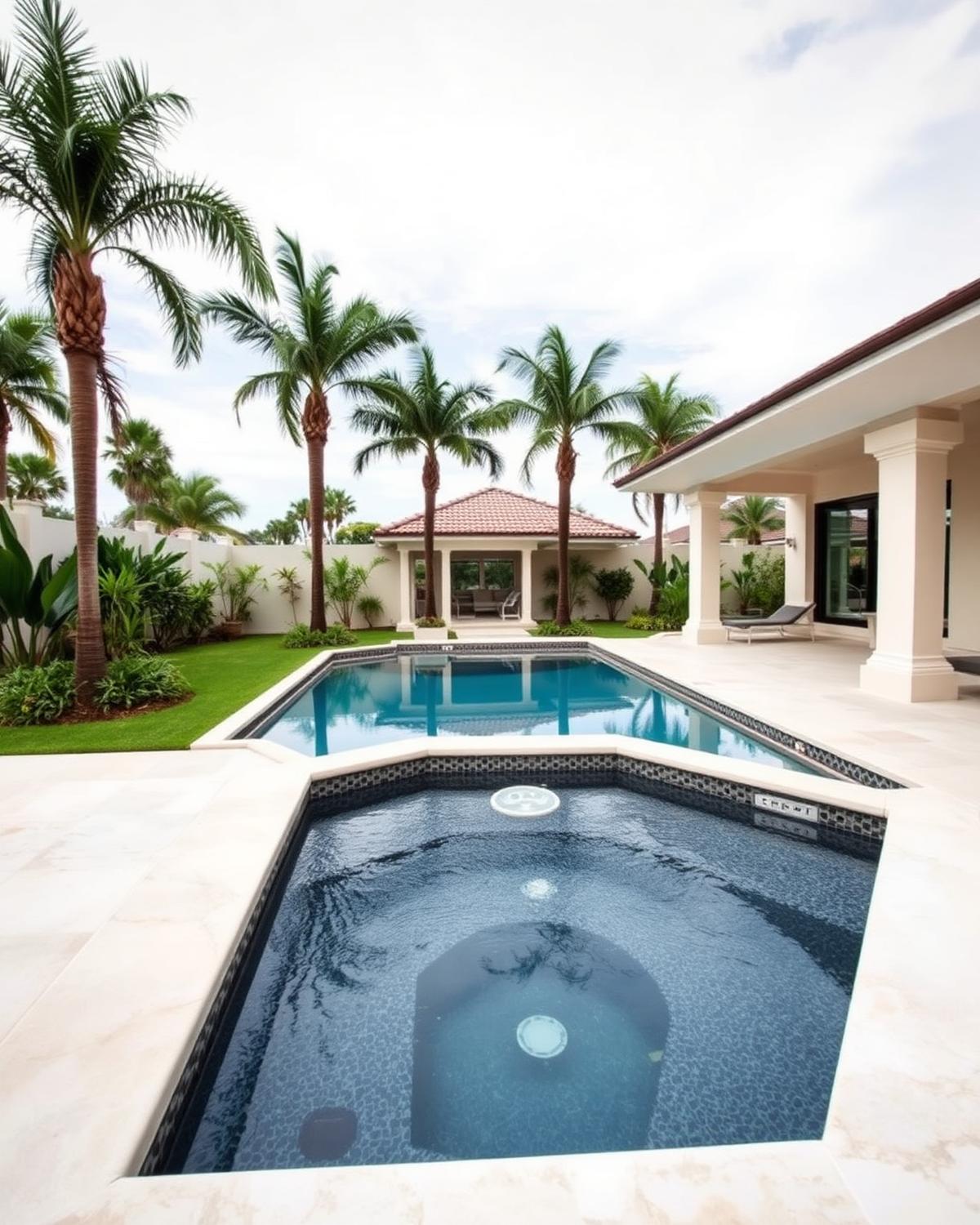 Piscine en L avec spa intégré