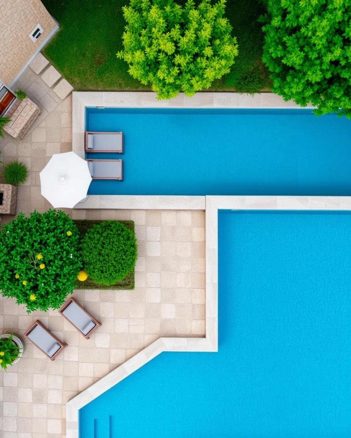 Vue aérienne d'une piscine en béton