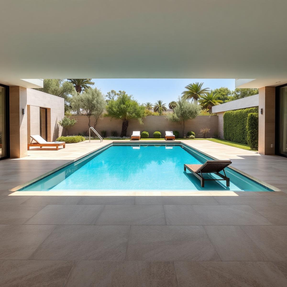 Piscine avec plage immergée en grès cérame